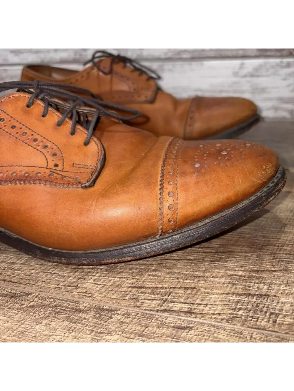 ALLEN EDMONDS Sanford Oxford Shoes Mens 9.5 D Brown Leather Cap Toe Brogue USA